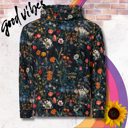 All over print unisex hoodie. Astral floral garden
