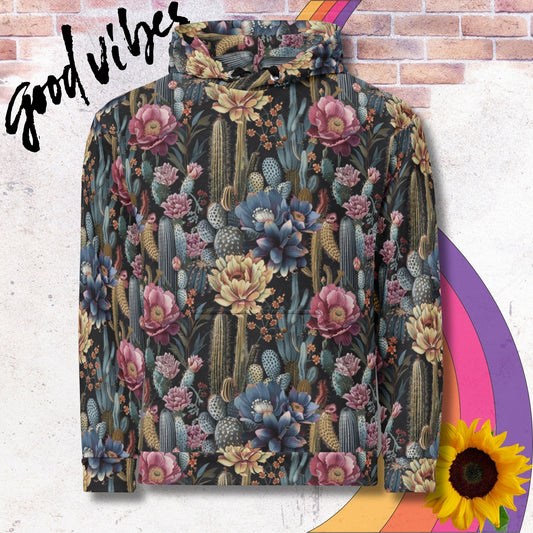 All over print unisex hoodie. Cactus flowers pattern