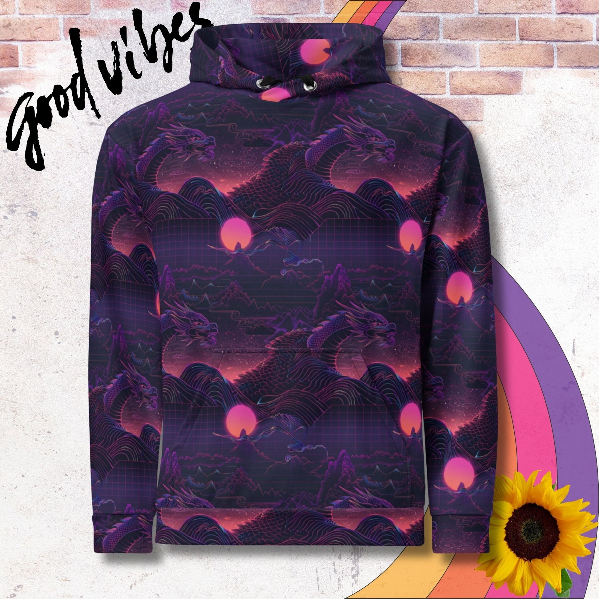All over print unisex hoodie. purple cyber dragon