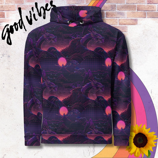 All over print unisex hoodie. purple cyber dragon