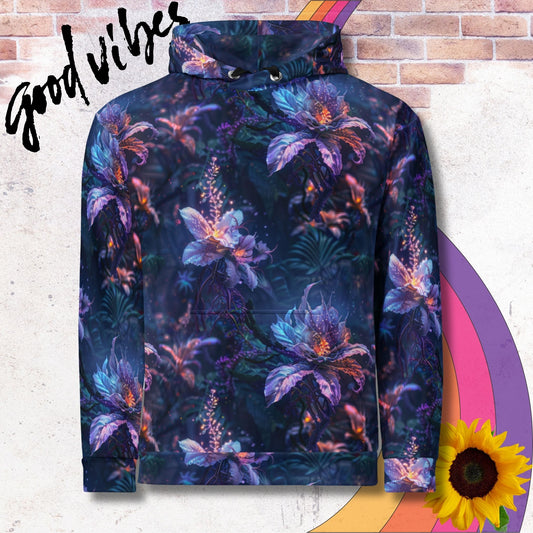 All over print unisex hoodie. Purple night blooming orchids