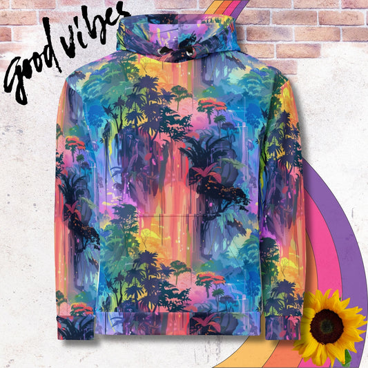 All over print unisex hoodie. Colorful sun catcher rainbow waterfalls