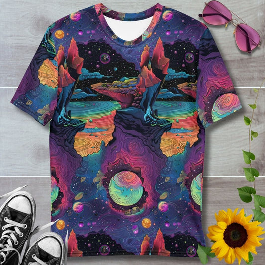 Men's all over print t-shirt. Colorful planet