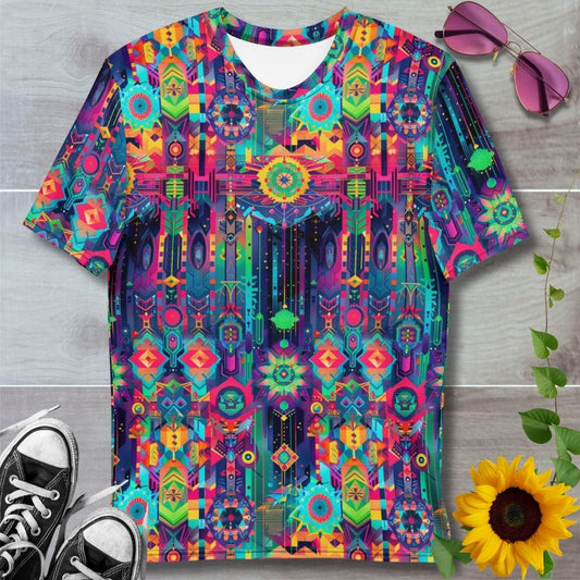 Men's all over print t-shirt. Psychedelic rainbow kaleidoscopic patterns
