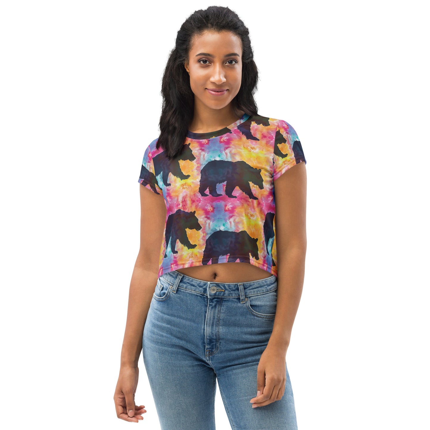 Disco Bear Tie Dye Crop Tee