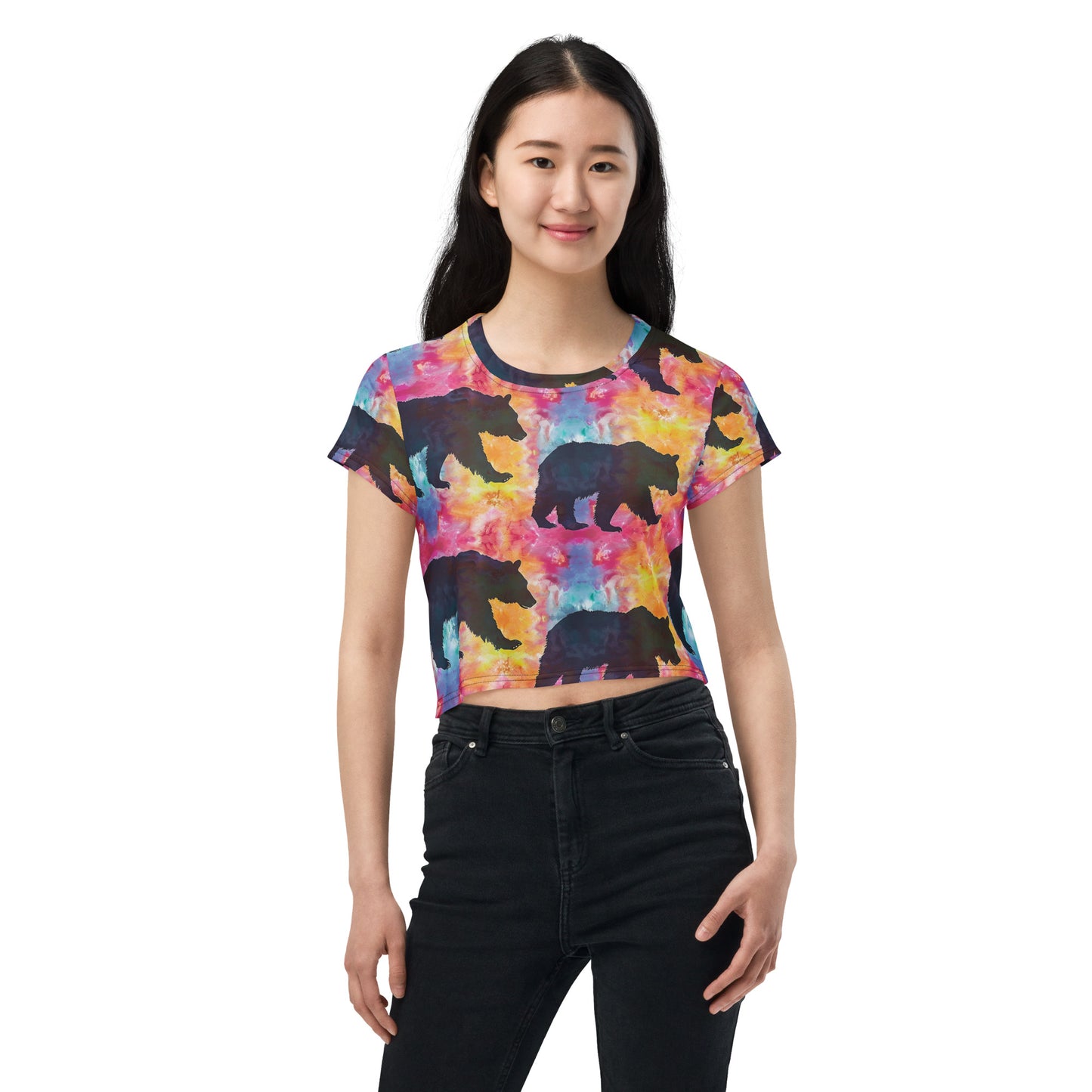 Disco Bear Tie Dye Crop Tee