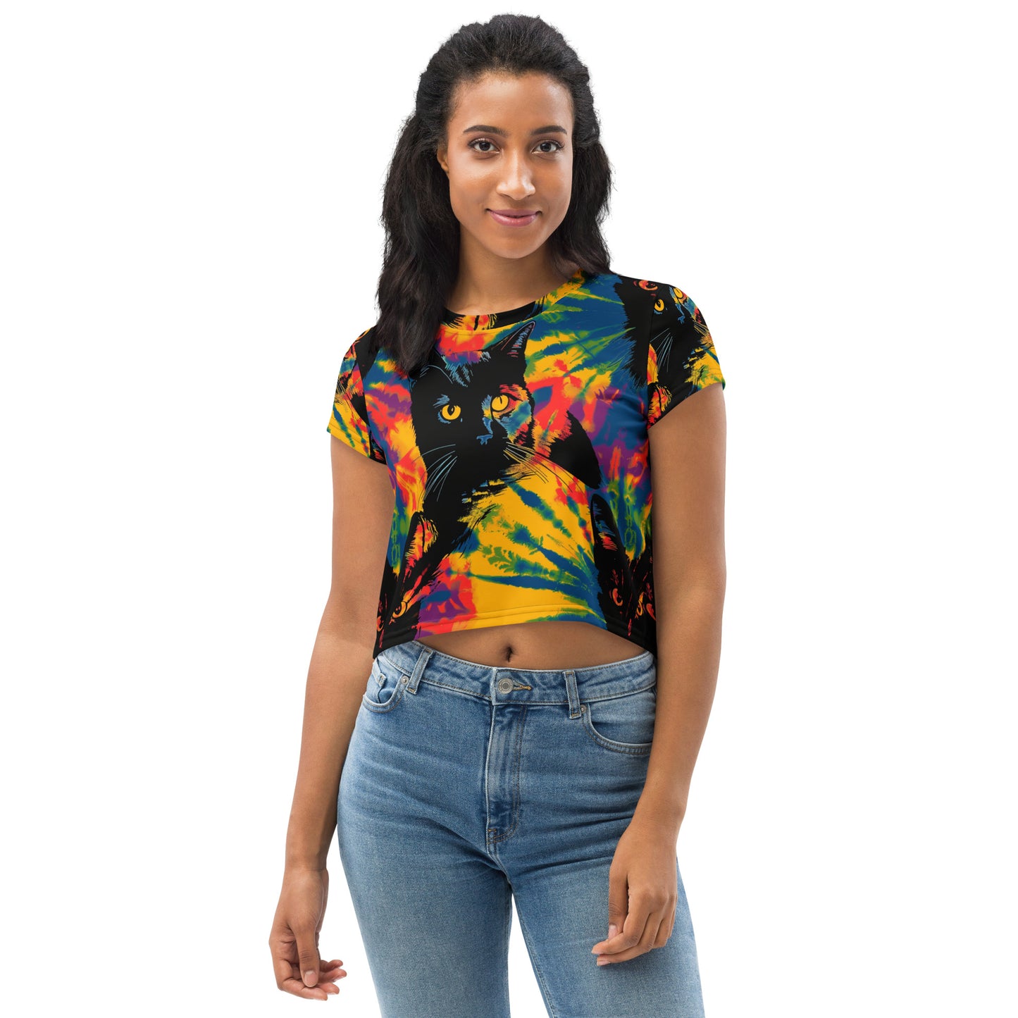 Feline Fine Tie Dye Crop Tee