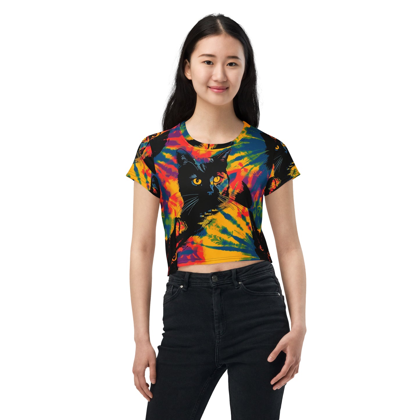 Feline Fine Tie Dye Crop Tee