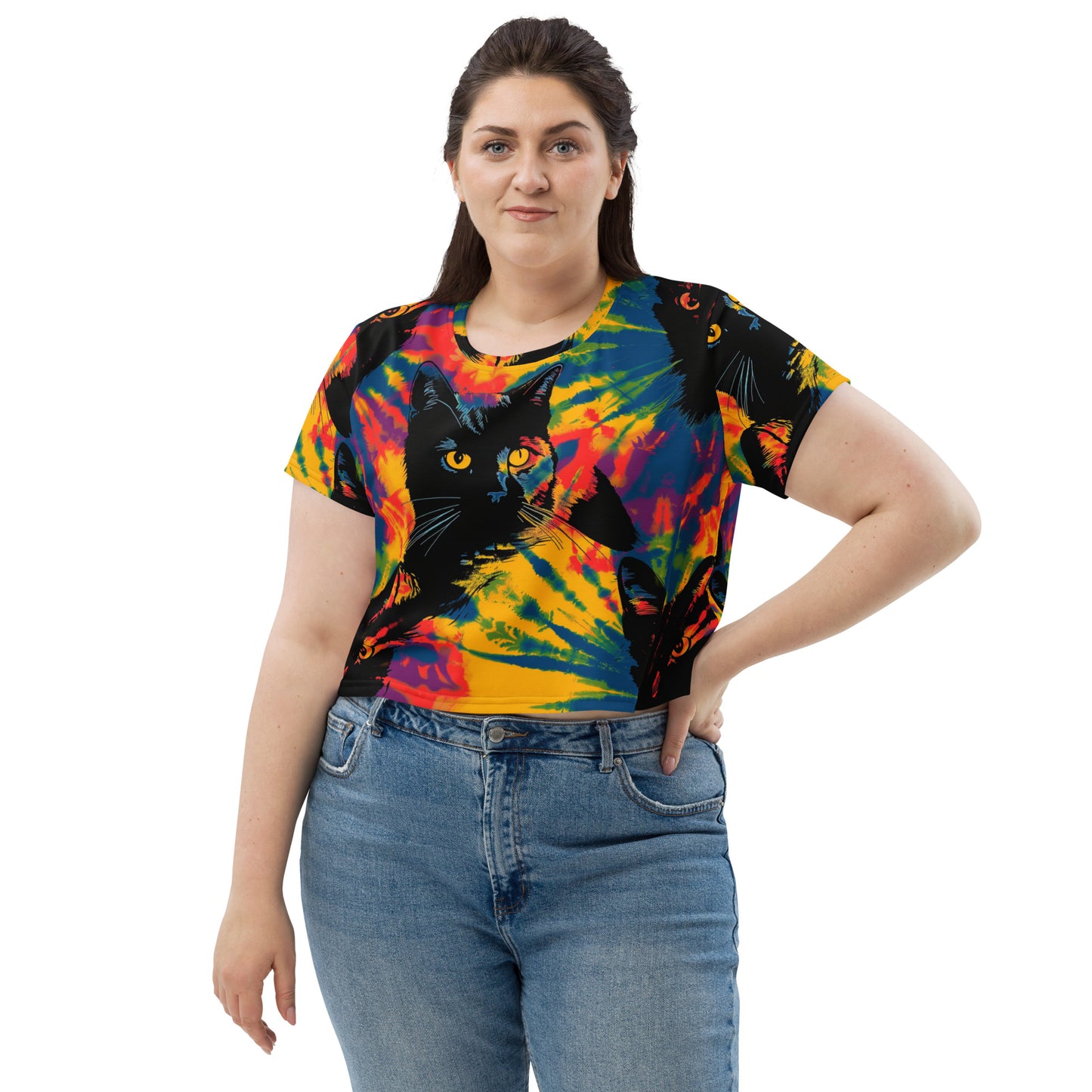 Feline Fine Tie Dye Crop Tee