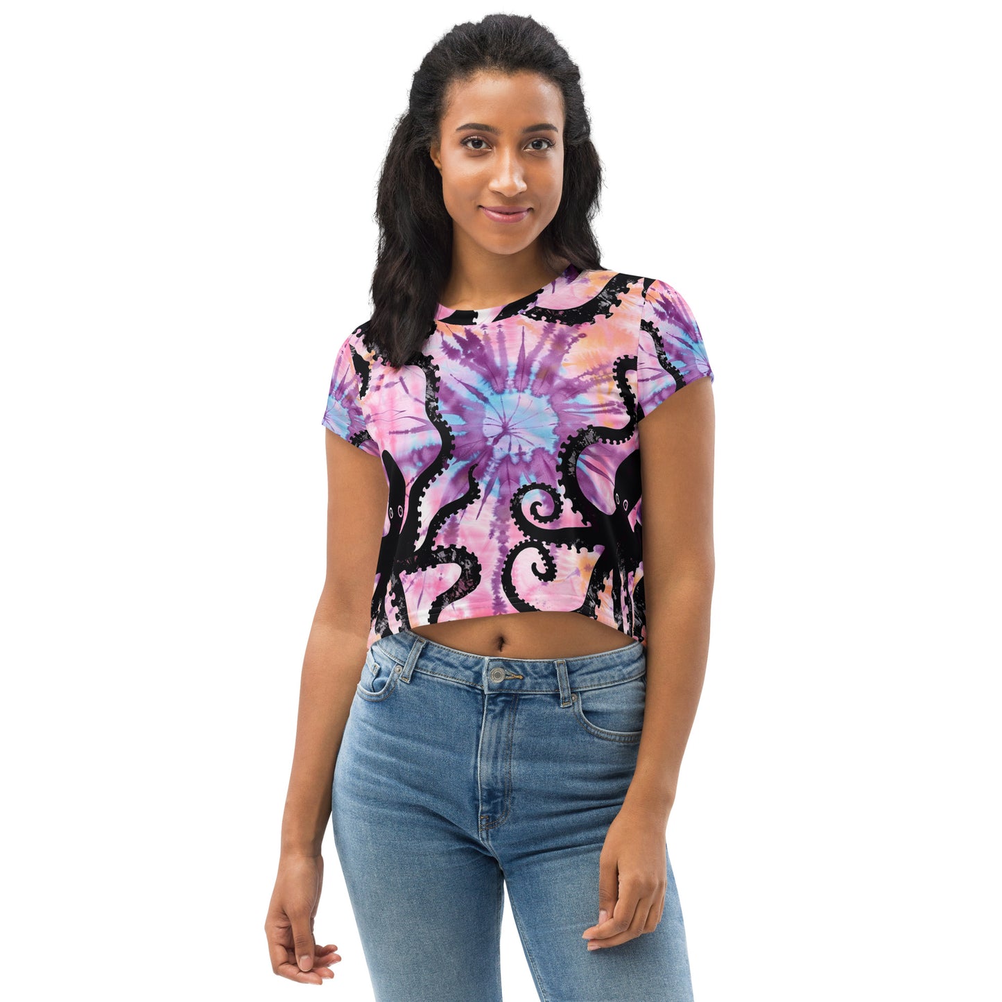 Pink Tie Dye Octopus Crop Tee