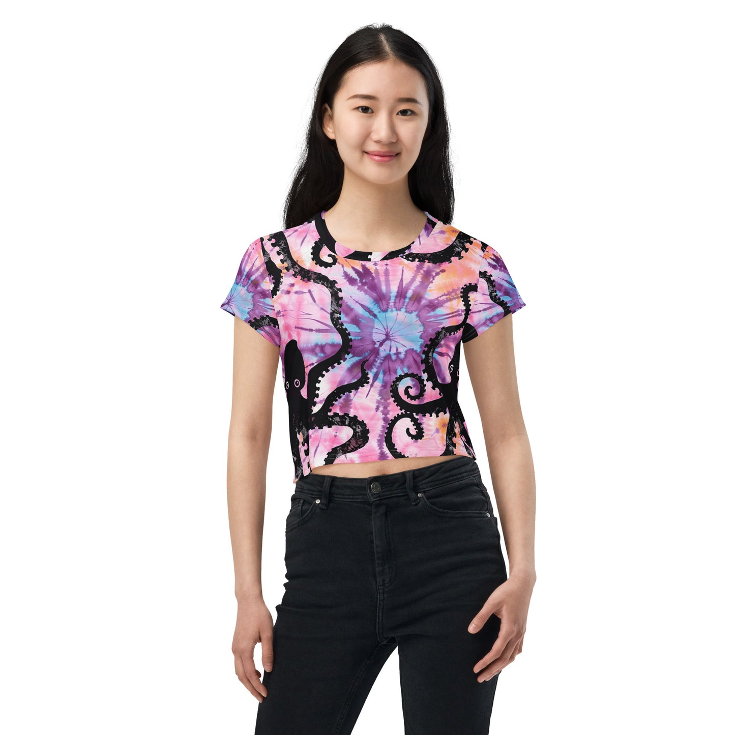 Pink Tie Dye Octopus Crop Tee