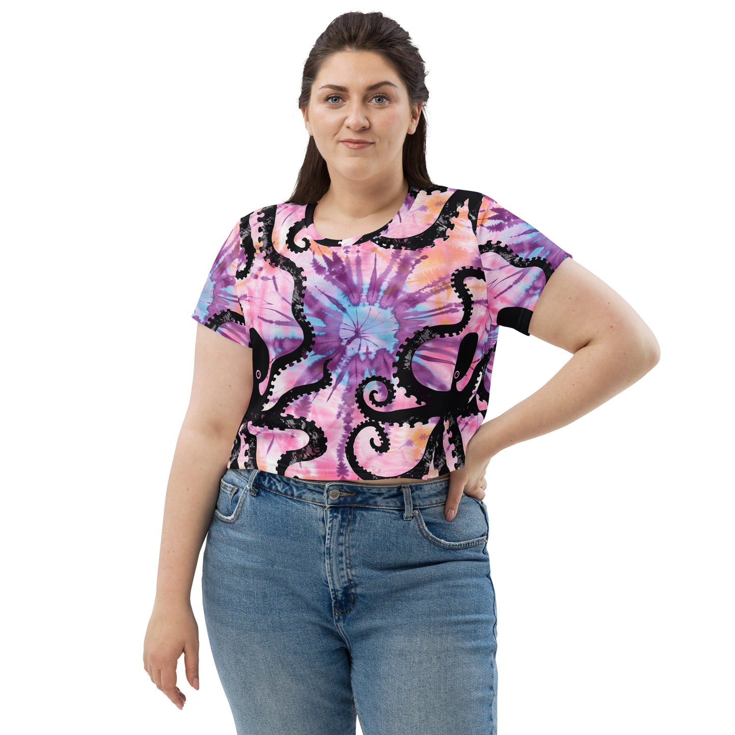 Pink Tie Dye Octopus Crop Tee
