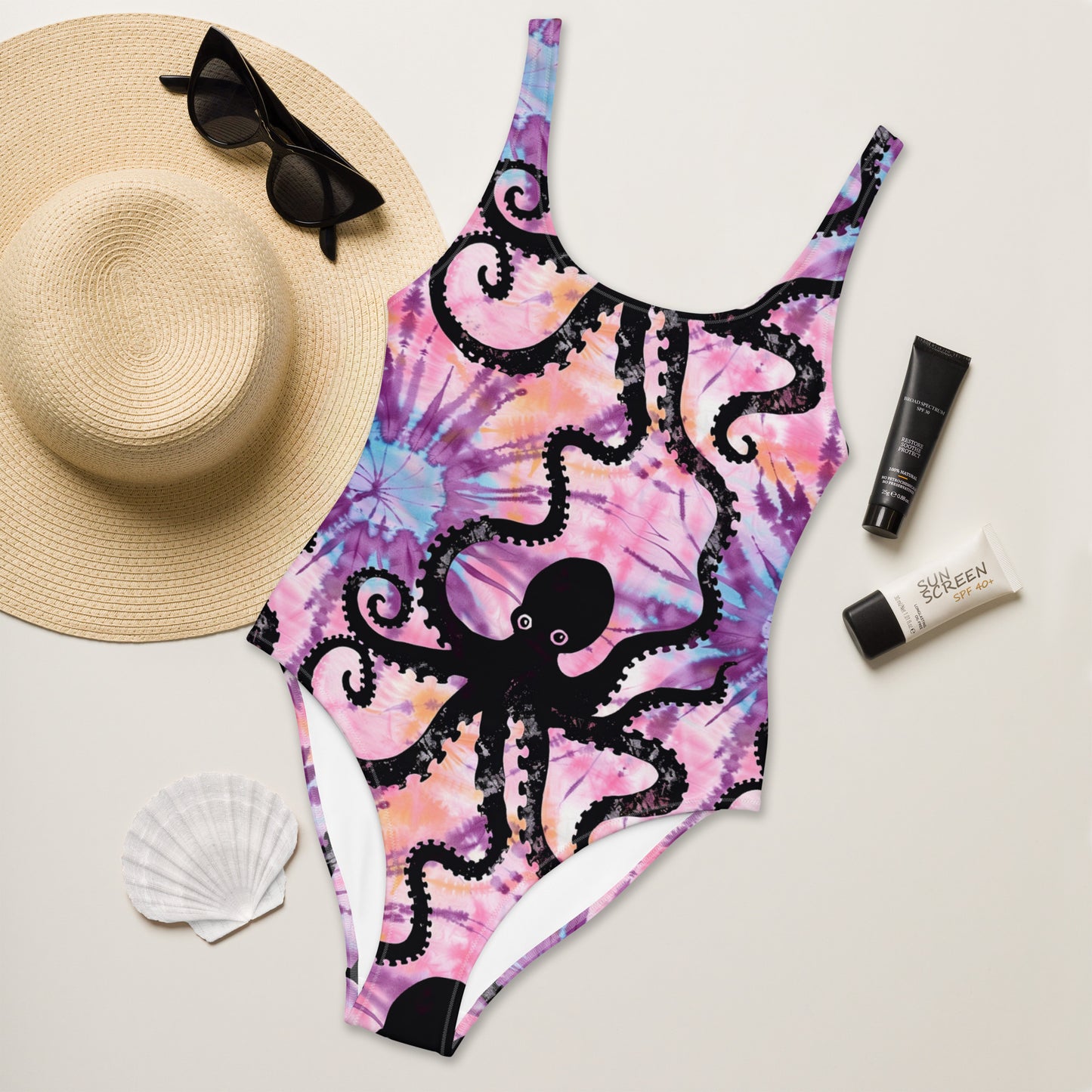Pink Tie Dye Octopus One-Piece Swimsuit