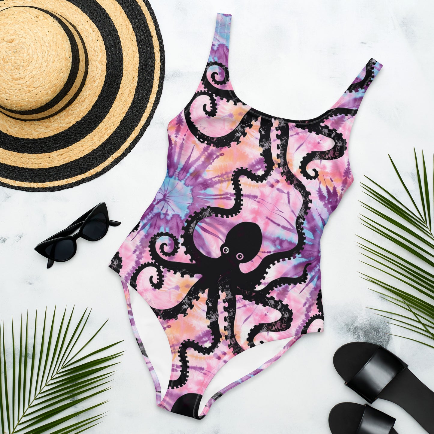 Pink Tie Dye Octopus One-Piece Swimsuit