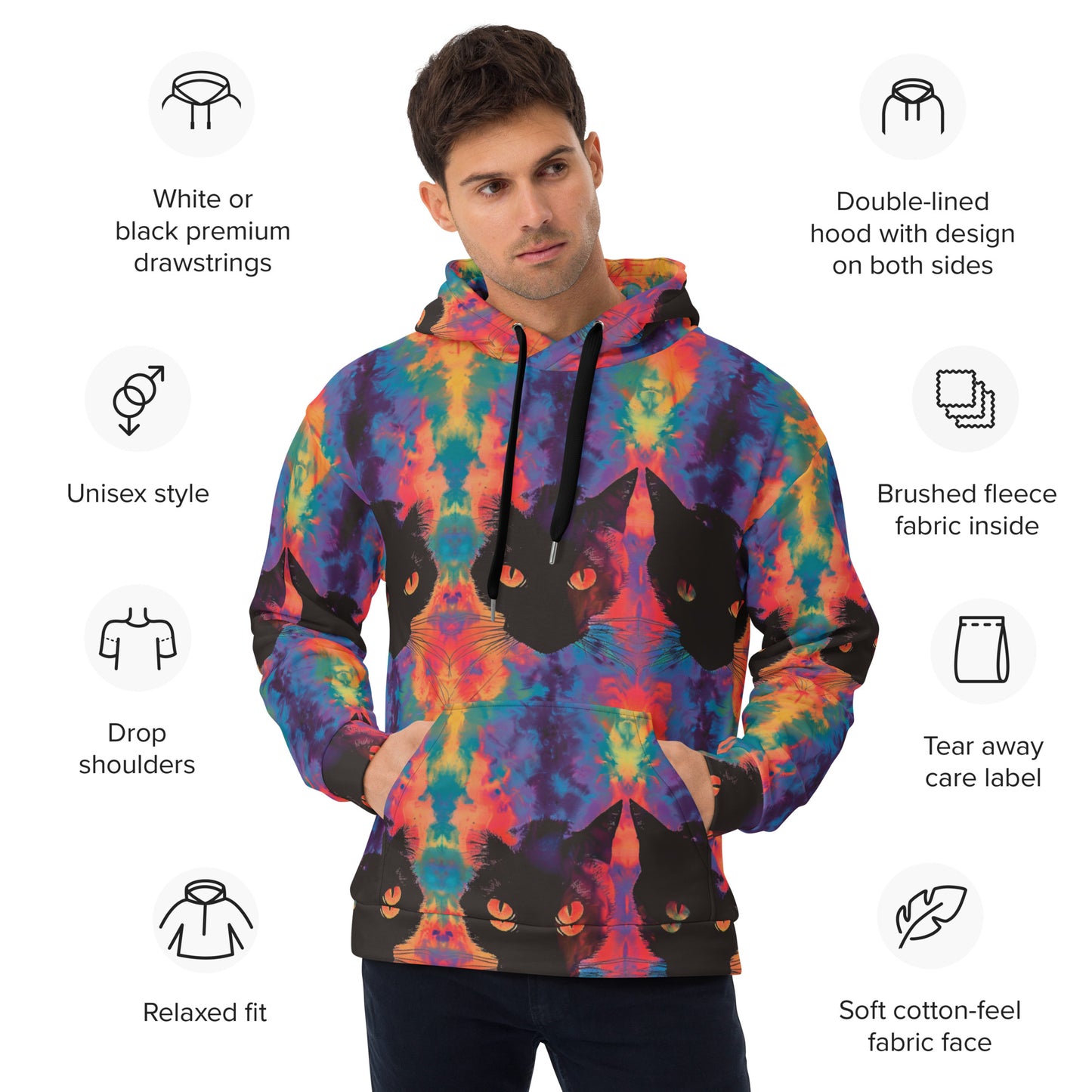 Rave Cat Tie Dye Unisex Hoodie