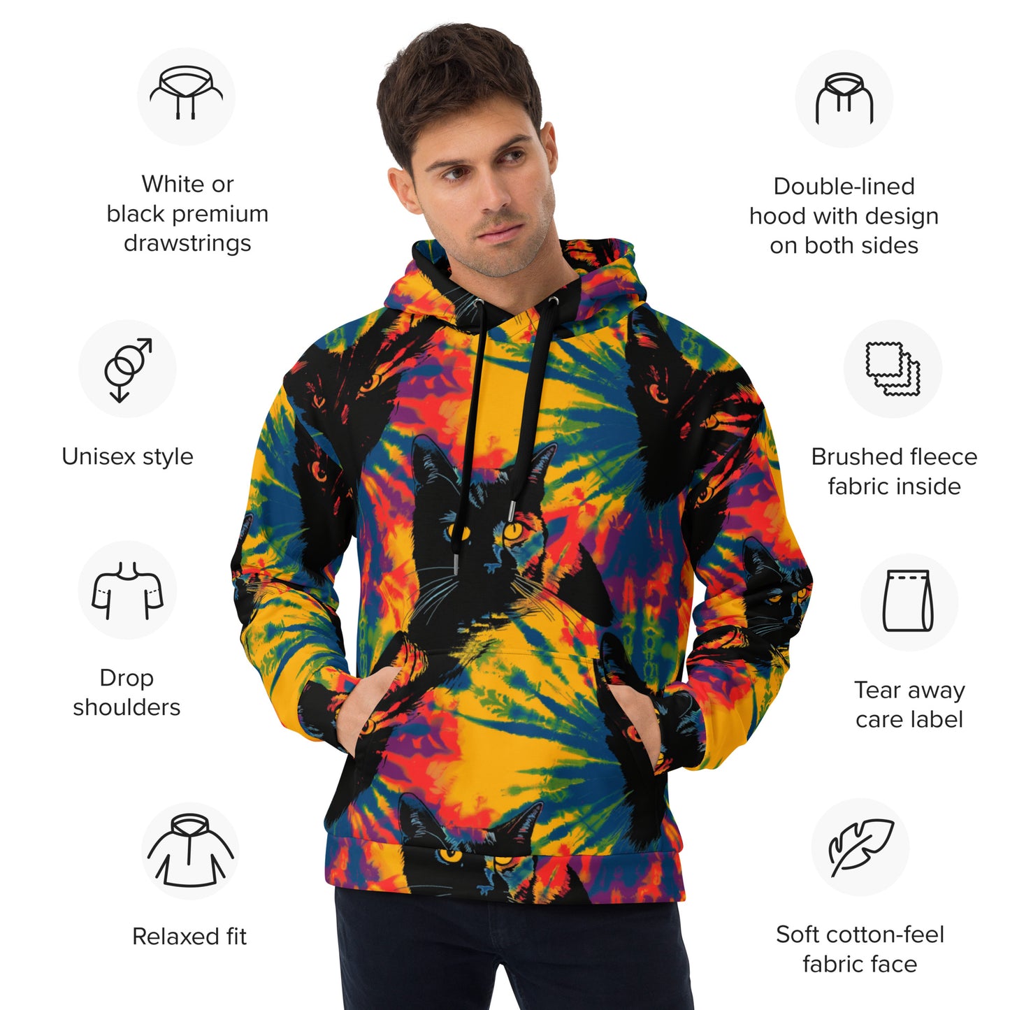 Feline Fine Tie Dye Unisex Hoodie