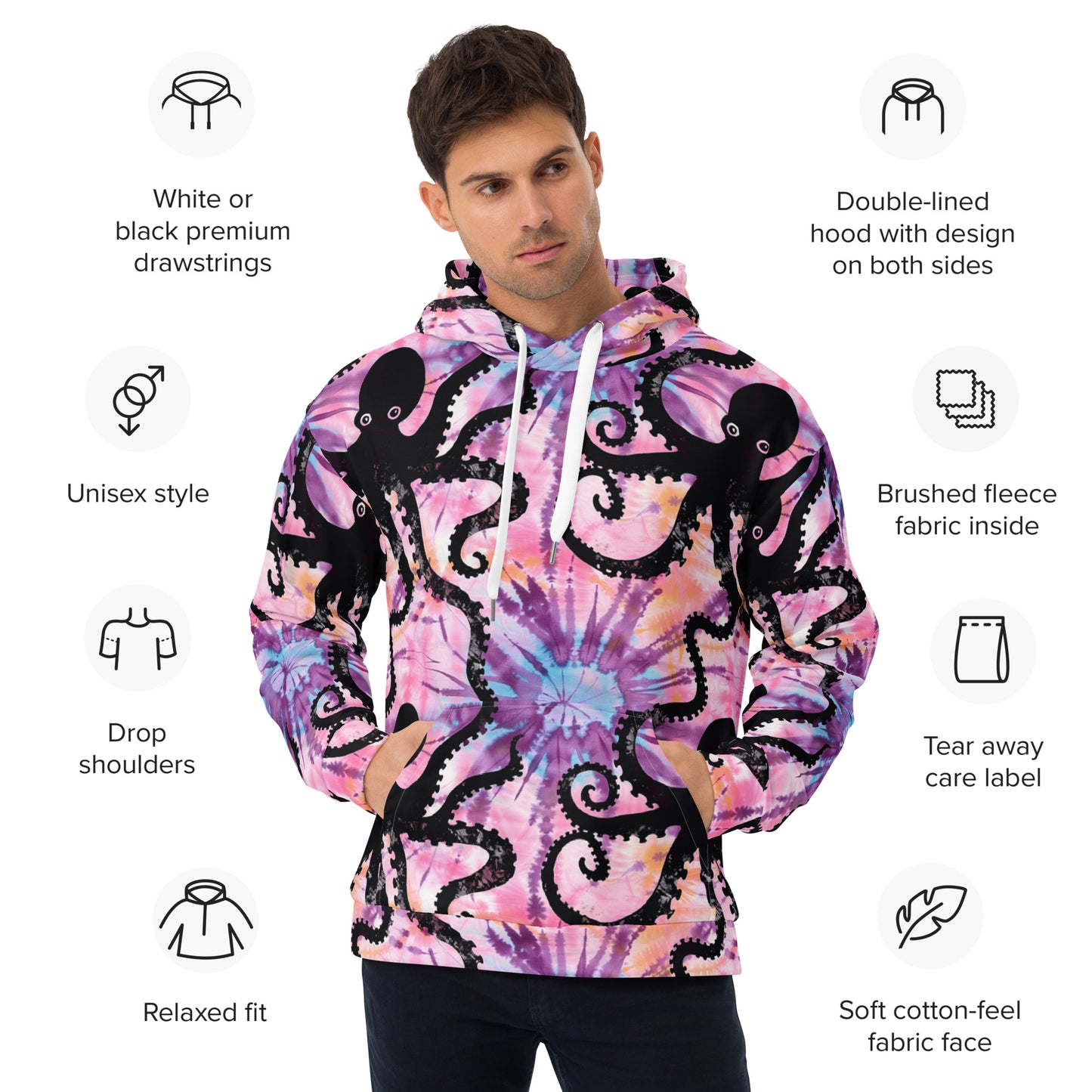 Pink Tie Dye Octopus Unisex Hoodie