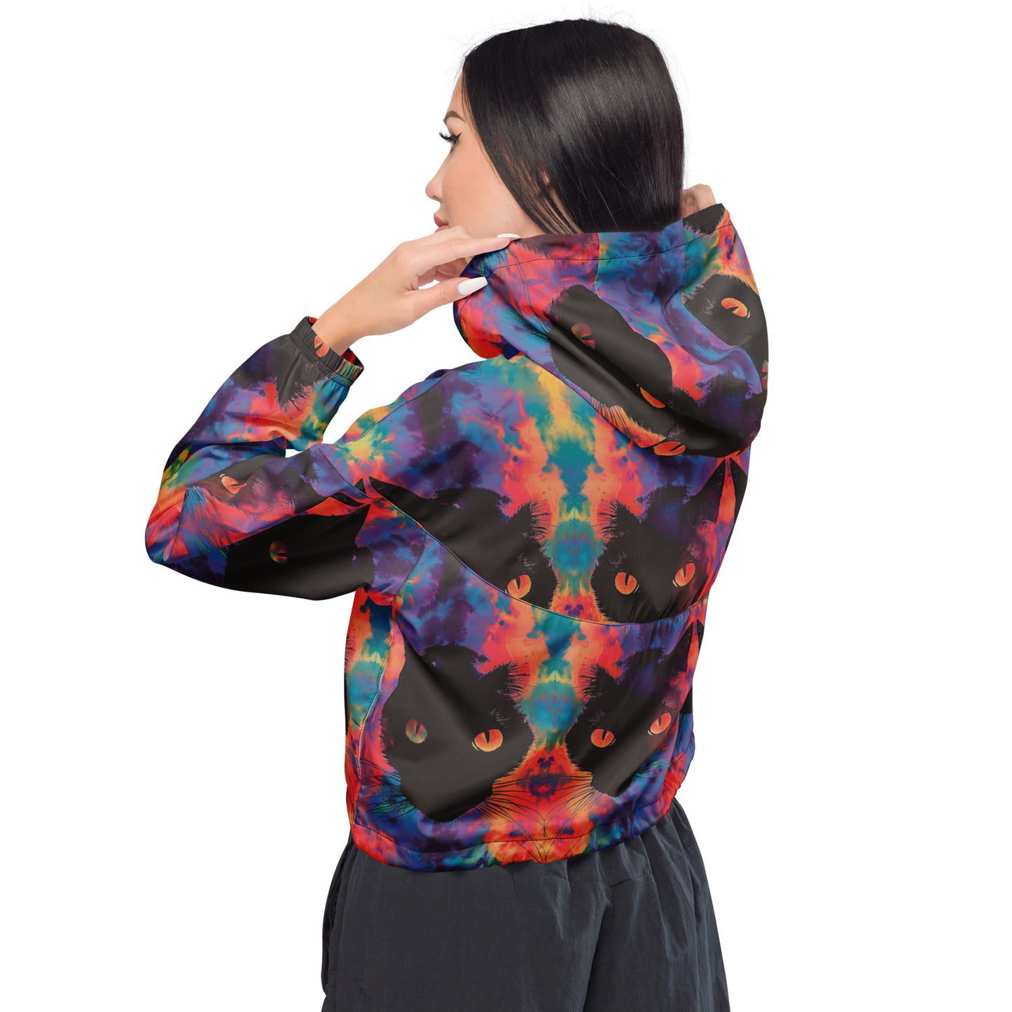 Rave Cat Tie Dye Women’s Cropped Windbreaker