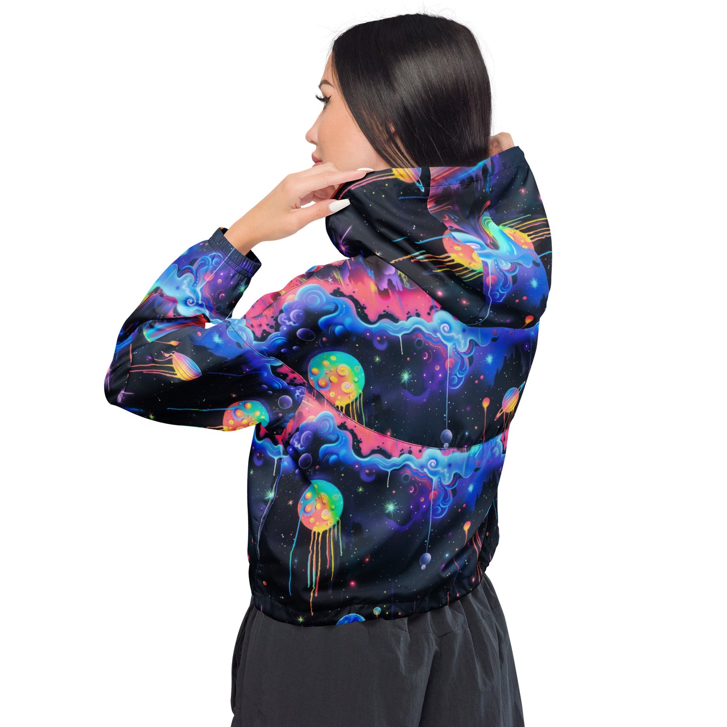 Glowing Galaxy Women’s Cropped Windbreaker