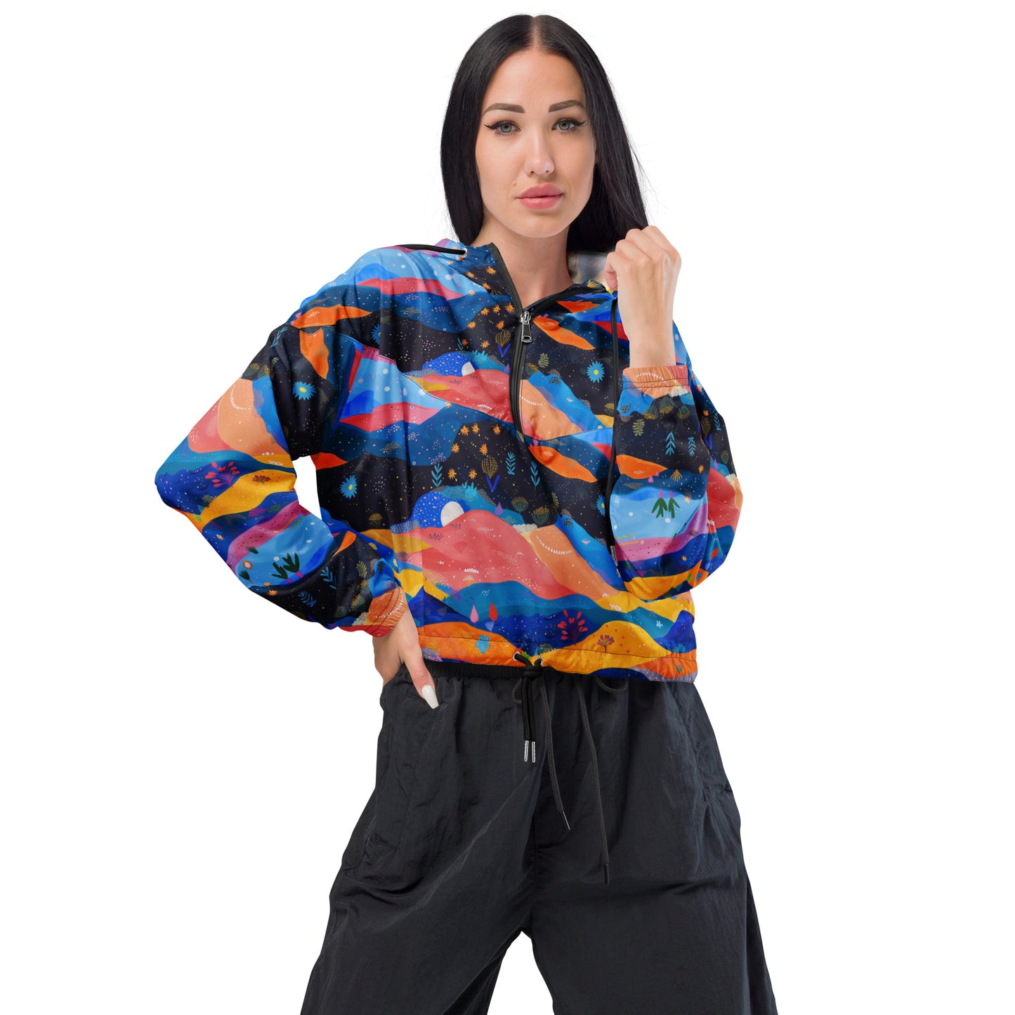 Starlit Panorama Women’s Cropped Windbreaker