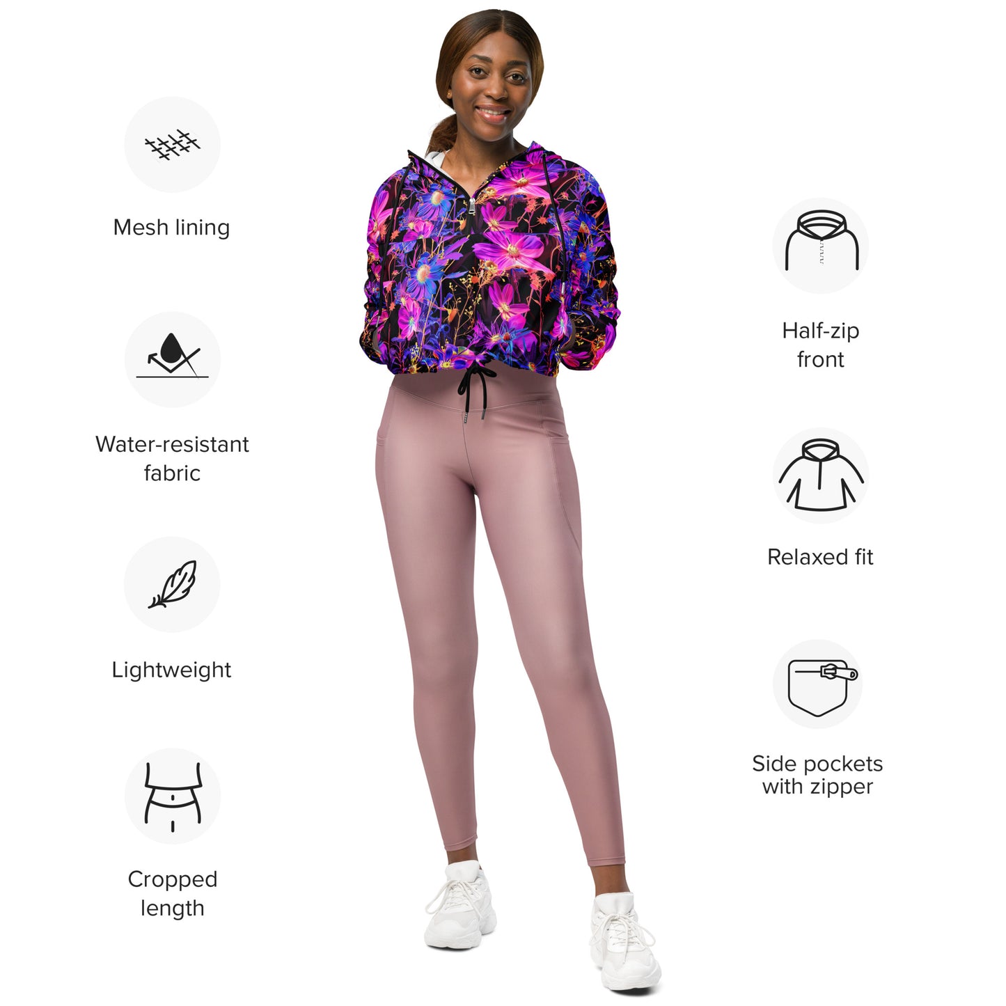 Exotic Floral Women’s Cropped Windbreaker