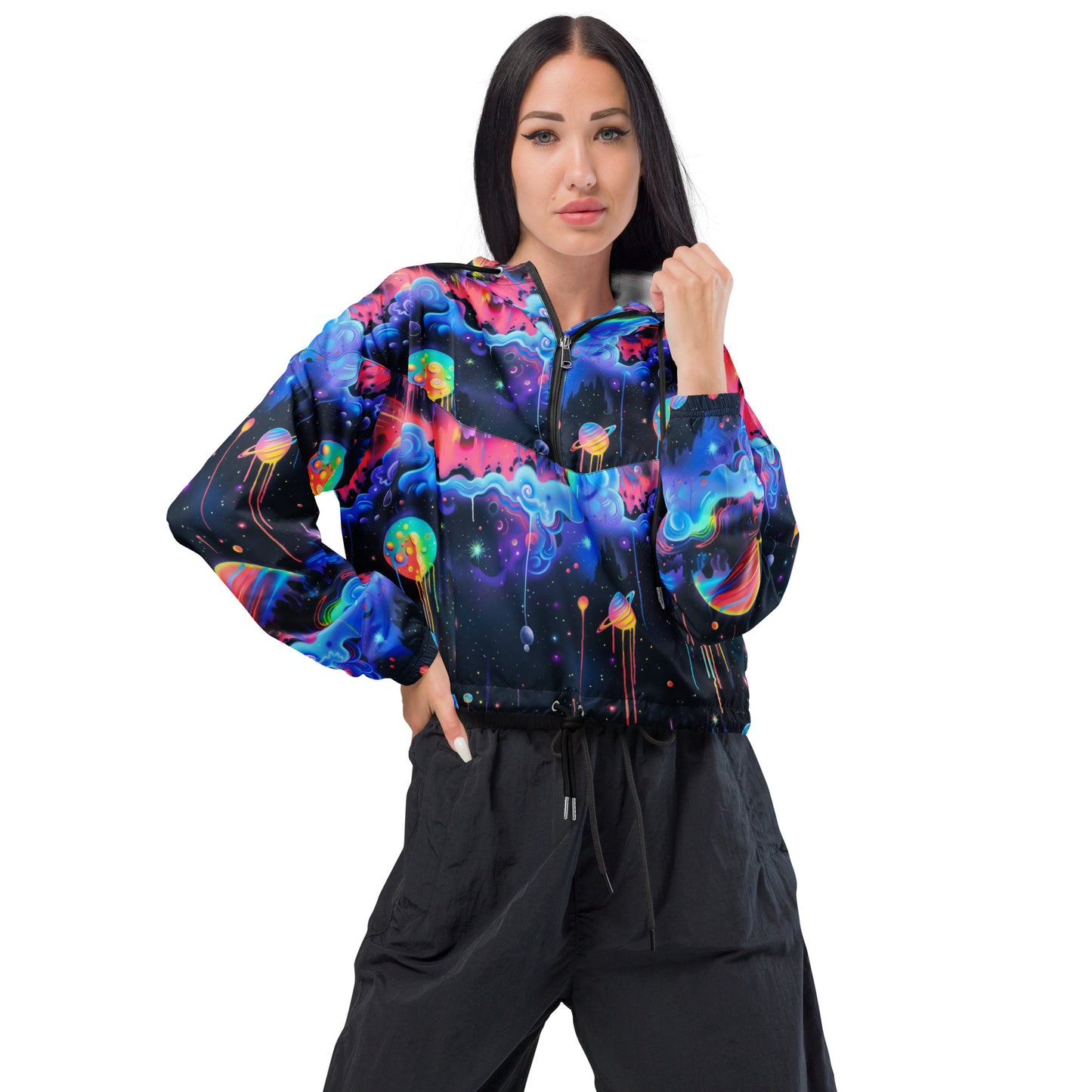 Glowing Galaxy Women’s Cropped Windbreaker