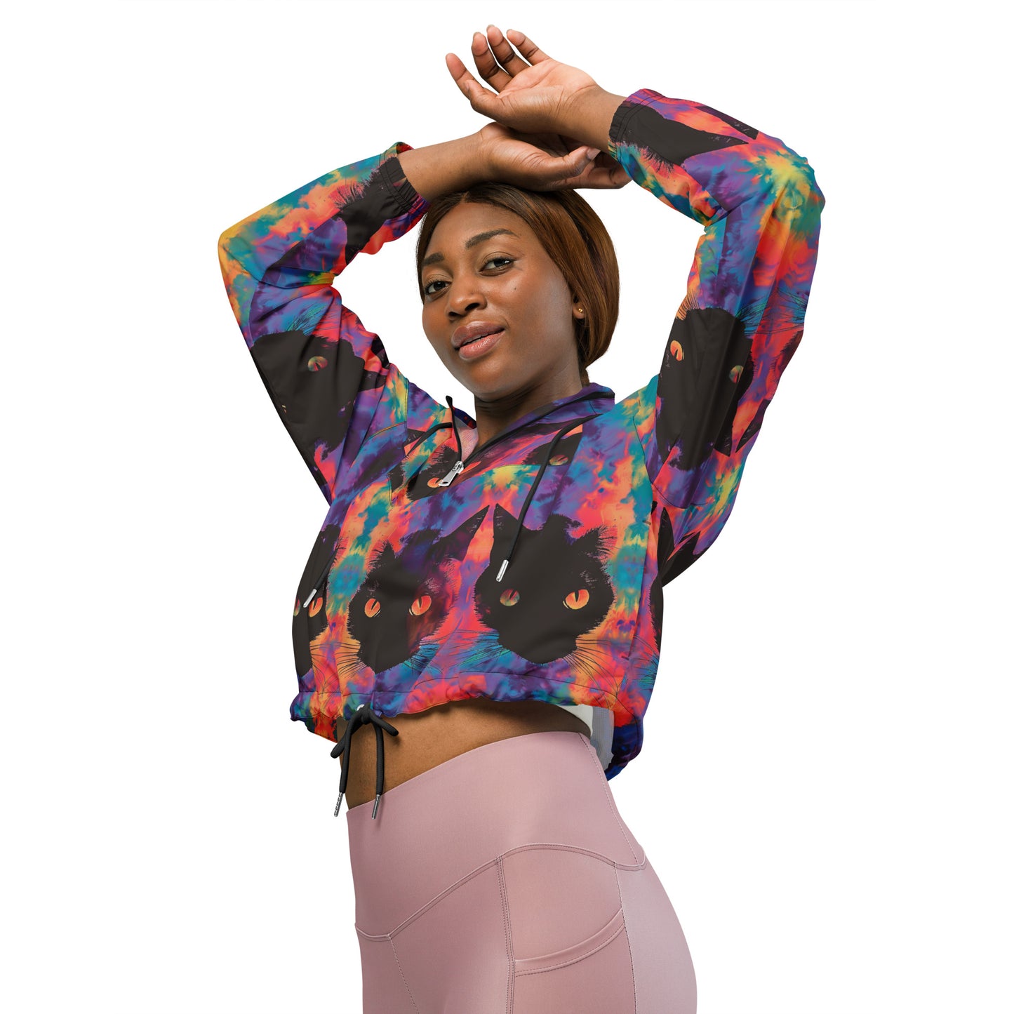 Rave Cat Tie Dye Women’s Cropped Windbreaker