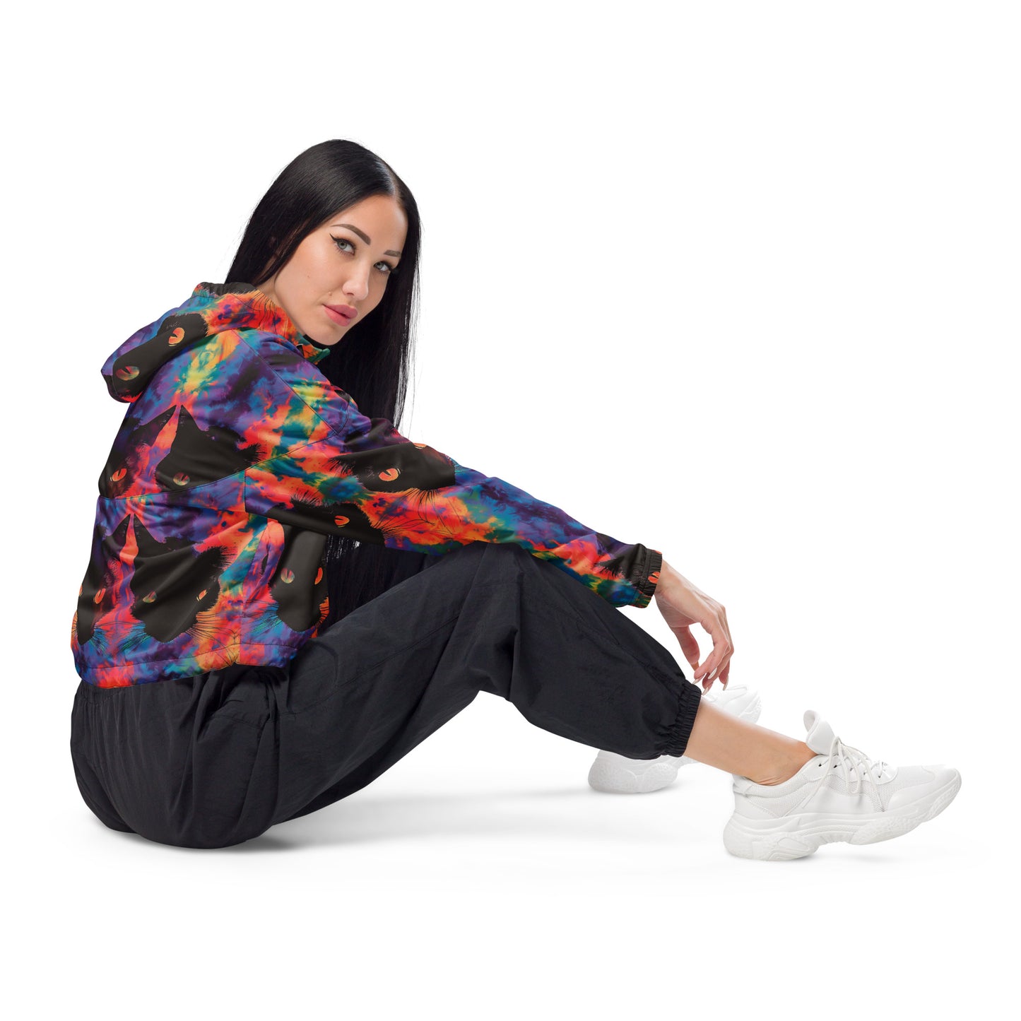 Rave Cat Tie Dye Women’s Cropped Windbreaker