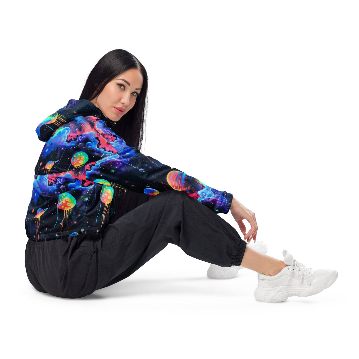Glowing Galaxy Women’s Cropped Windbreaker