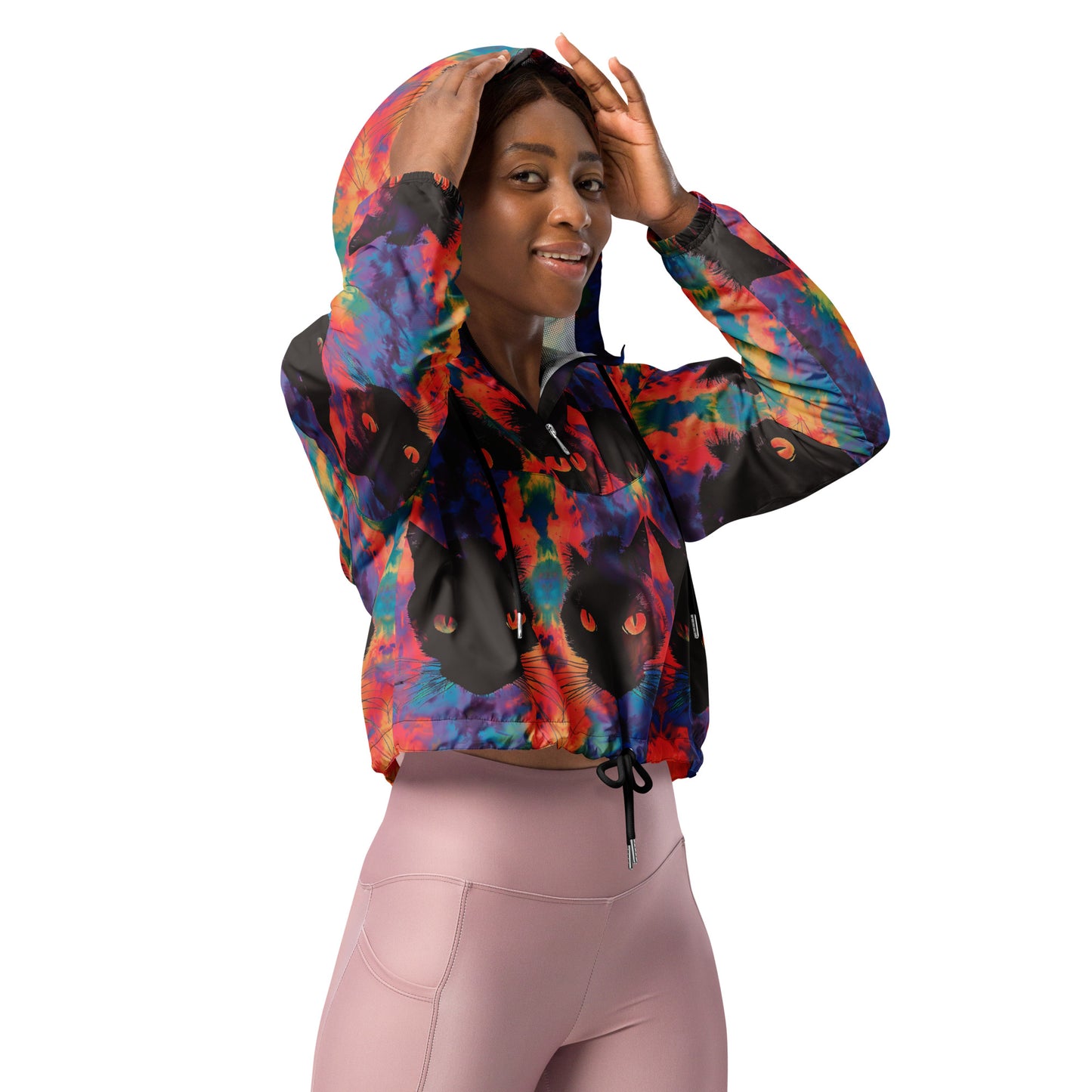 Rave Cat Tie Dye Women’s Cropped Windbreaker