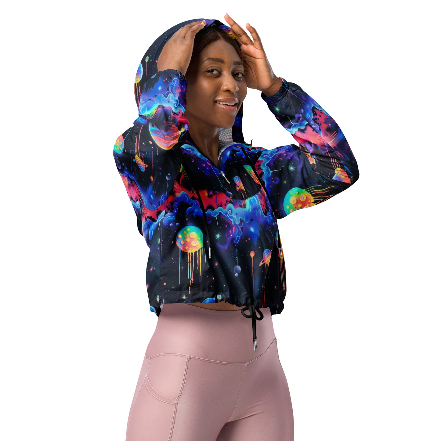 Glowing Galaxy Women’s Cropped Windbreaker