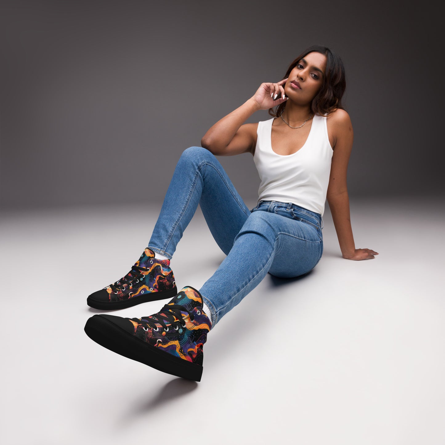 Galactic Waves Women’s High Top Canvas Shoes