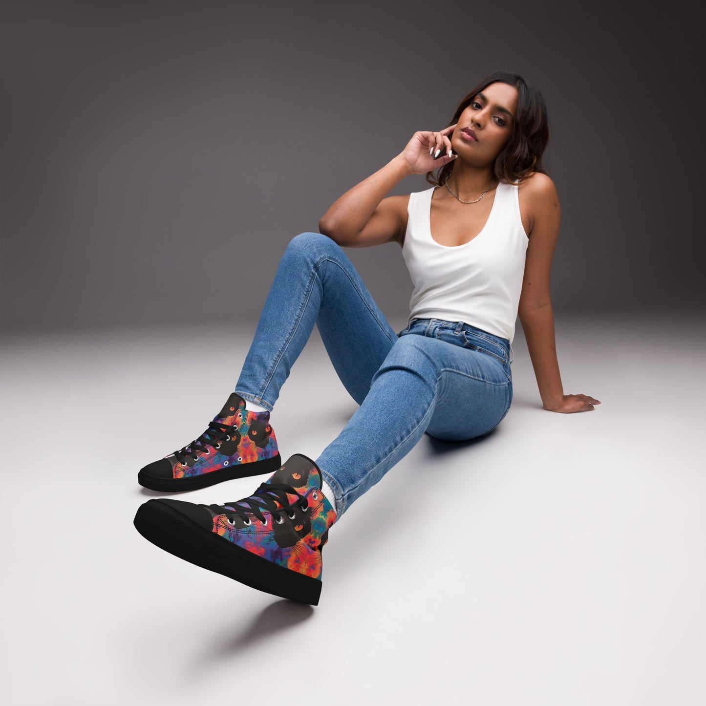 Rave Cat Tie Dye Women’s High Top Canvas Shoes
