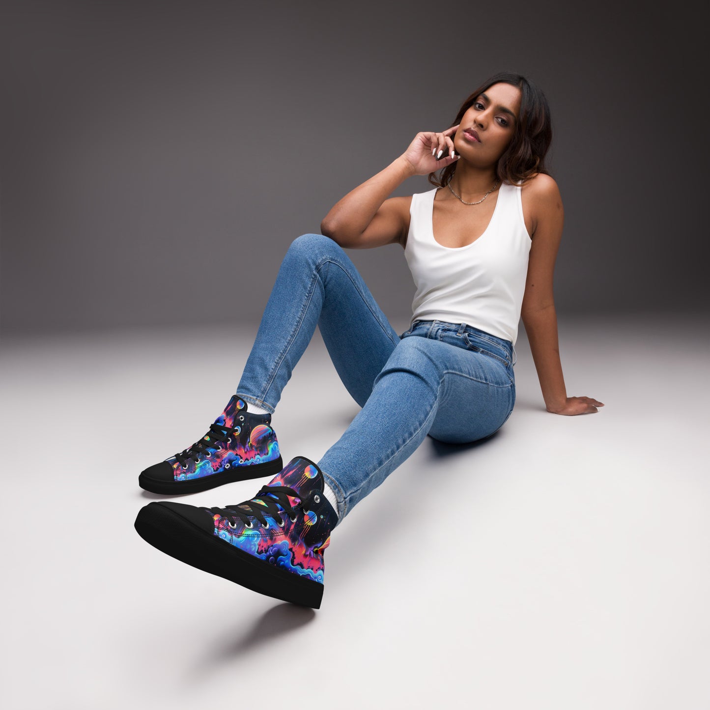 Glowing Galaxy Women’s High Top Canvas Shoes