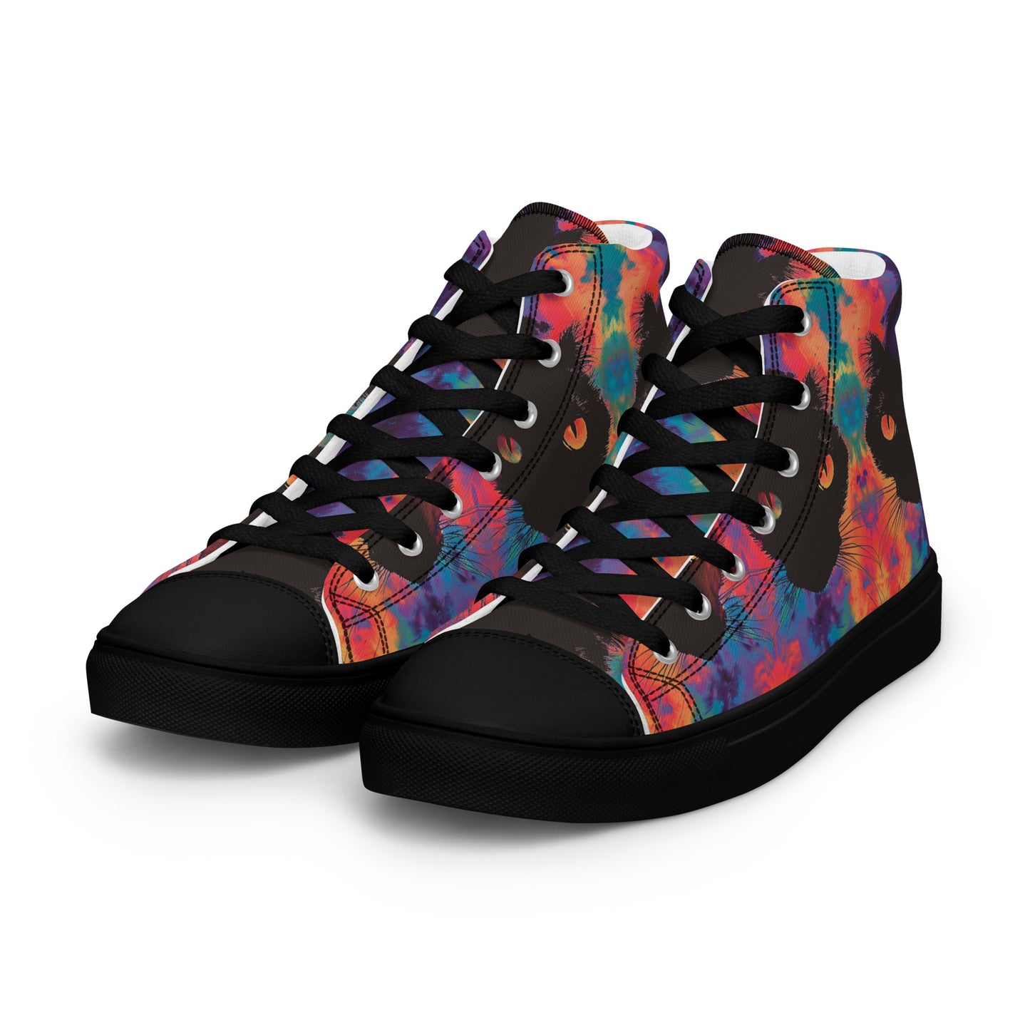 Rave Cat Tie Dye Women’s High Top Canvas Shoes