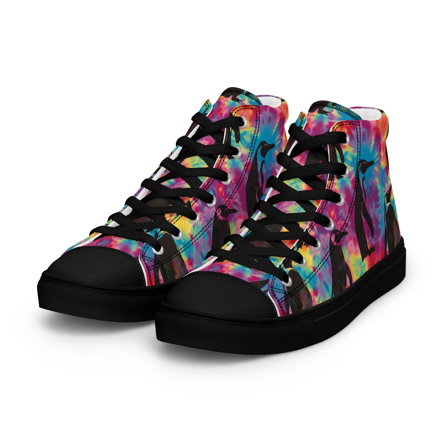 Penguin Rave Tie Dye Women’s High Top Canvas Shoes