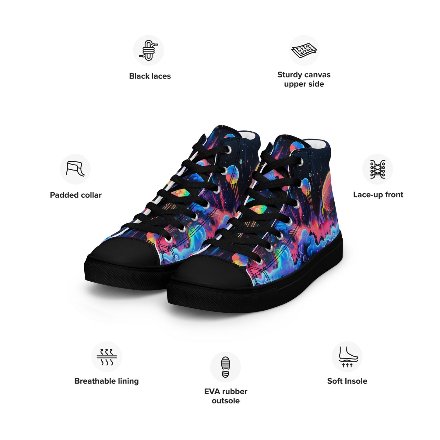Glowing Galaxy Women’s High Top Canvas Shoes