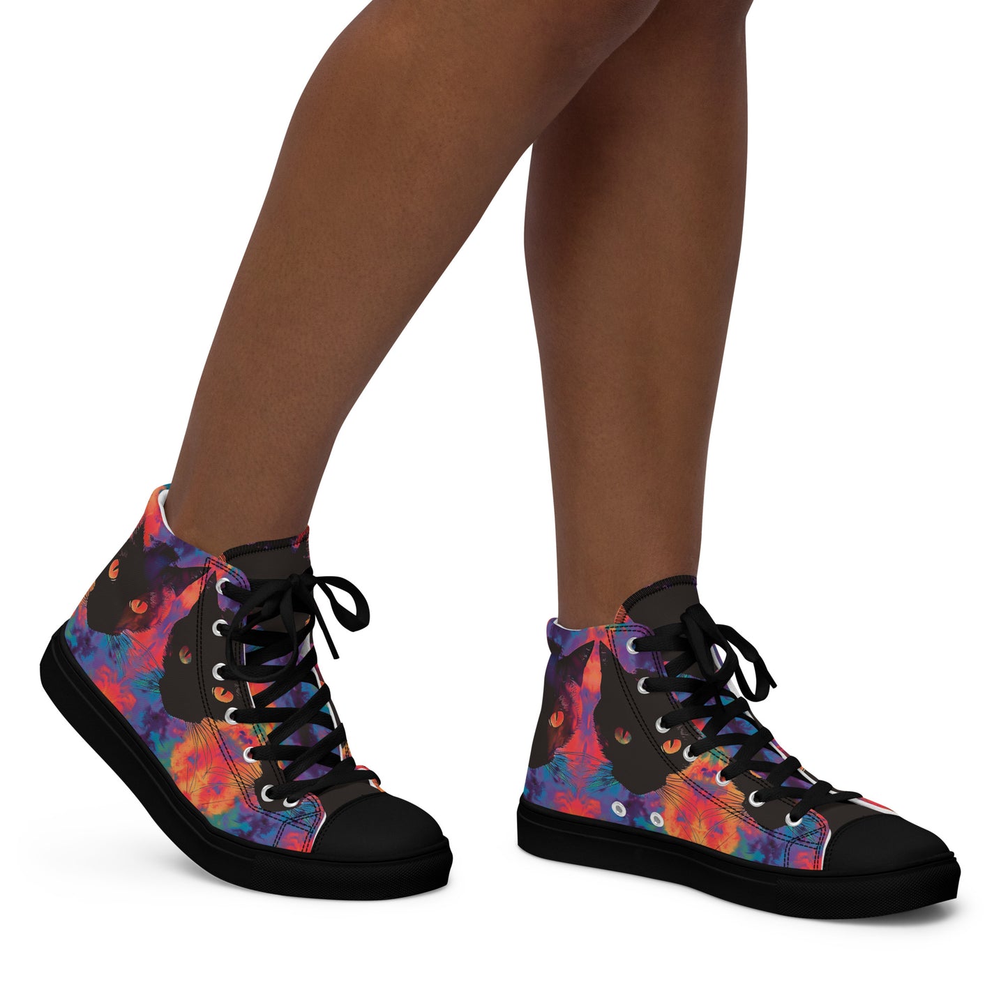 Rave Cat Tie Dye Women’s High Top Canvas Shoes