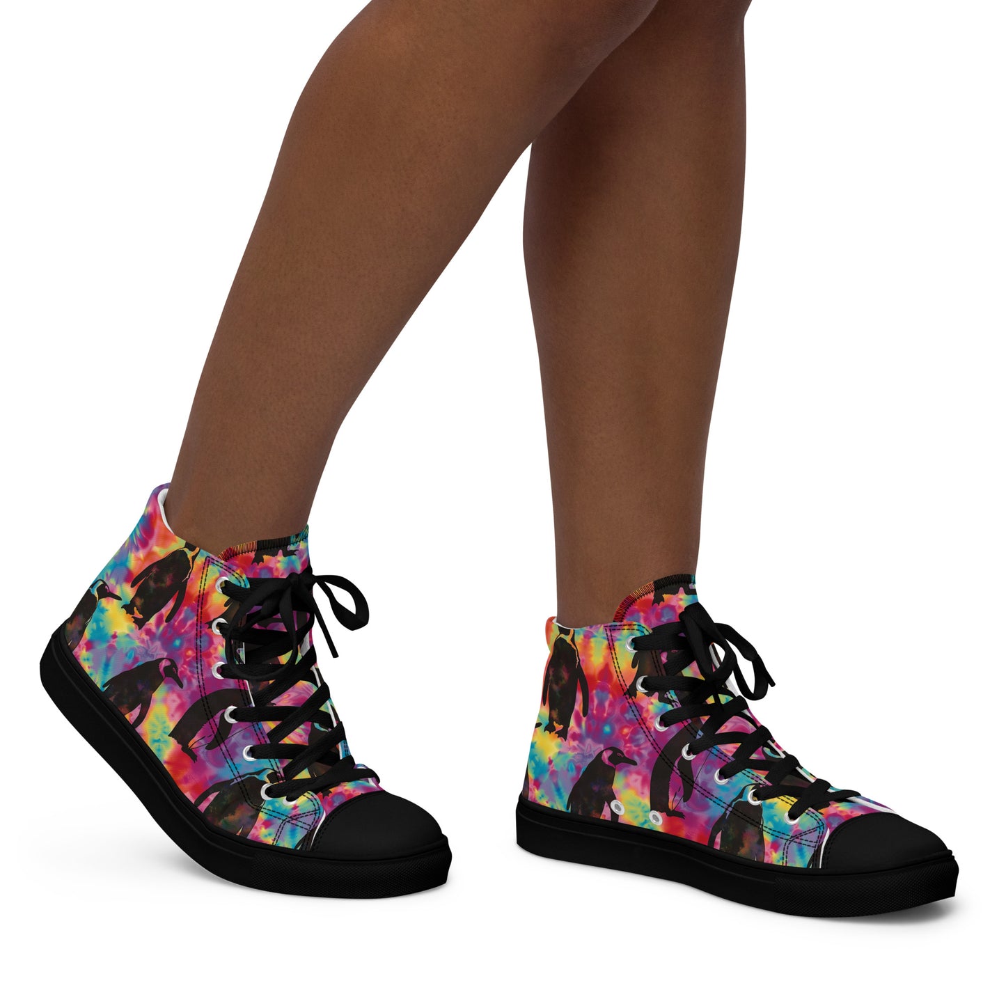 Penguin Rave Tie Dye Women’s High Top Canvas Shoes