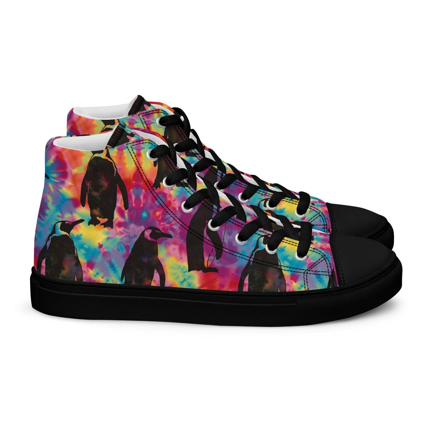 Penguin Rave Tie Dye Women’s High Top Canvas Shoes
