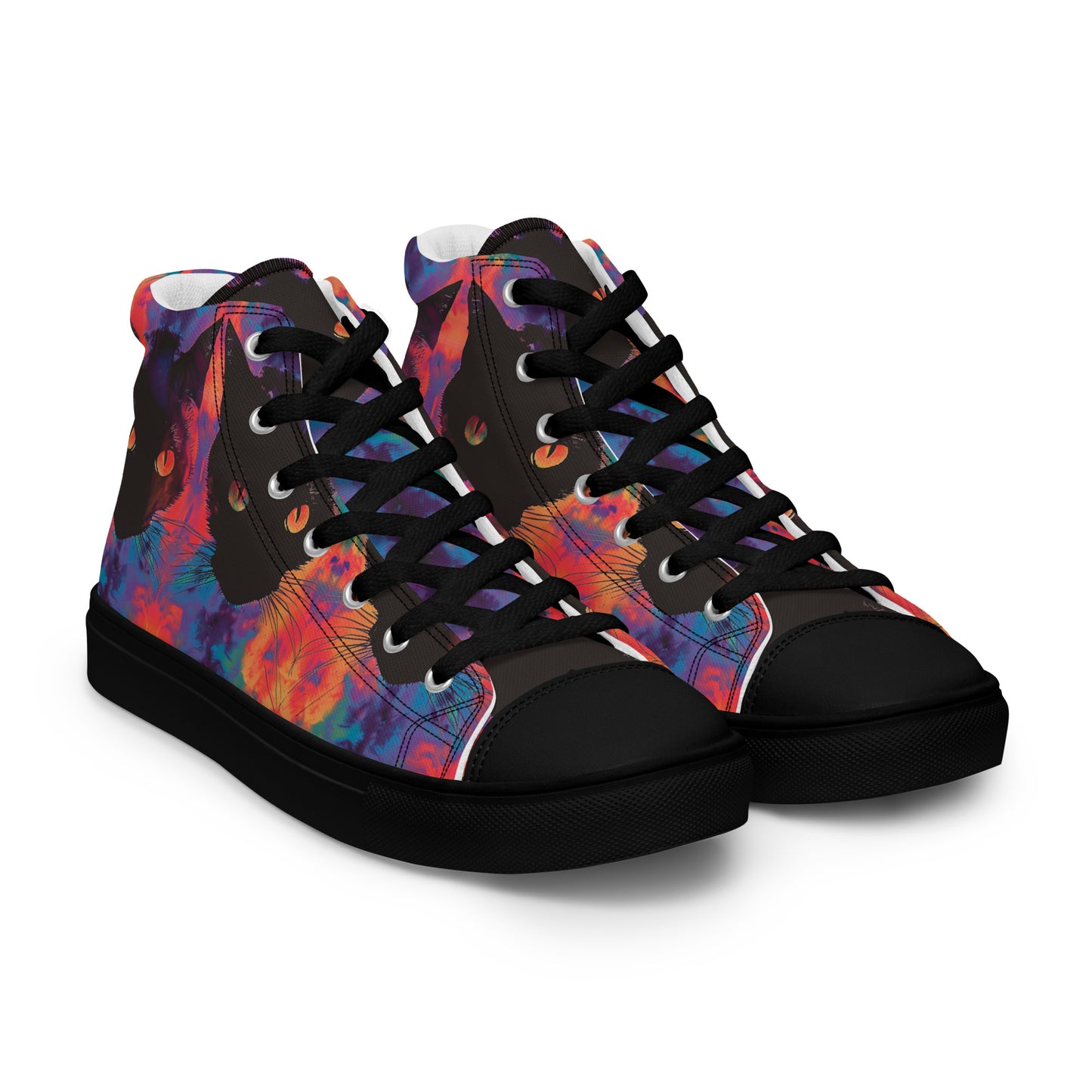 Rave Cat Tie Dye Women’s High Top Canvas Shoes