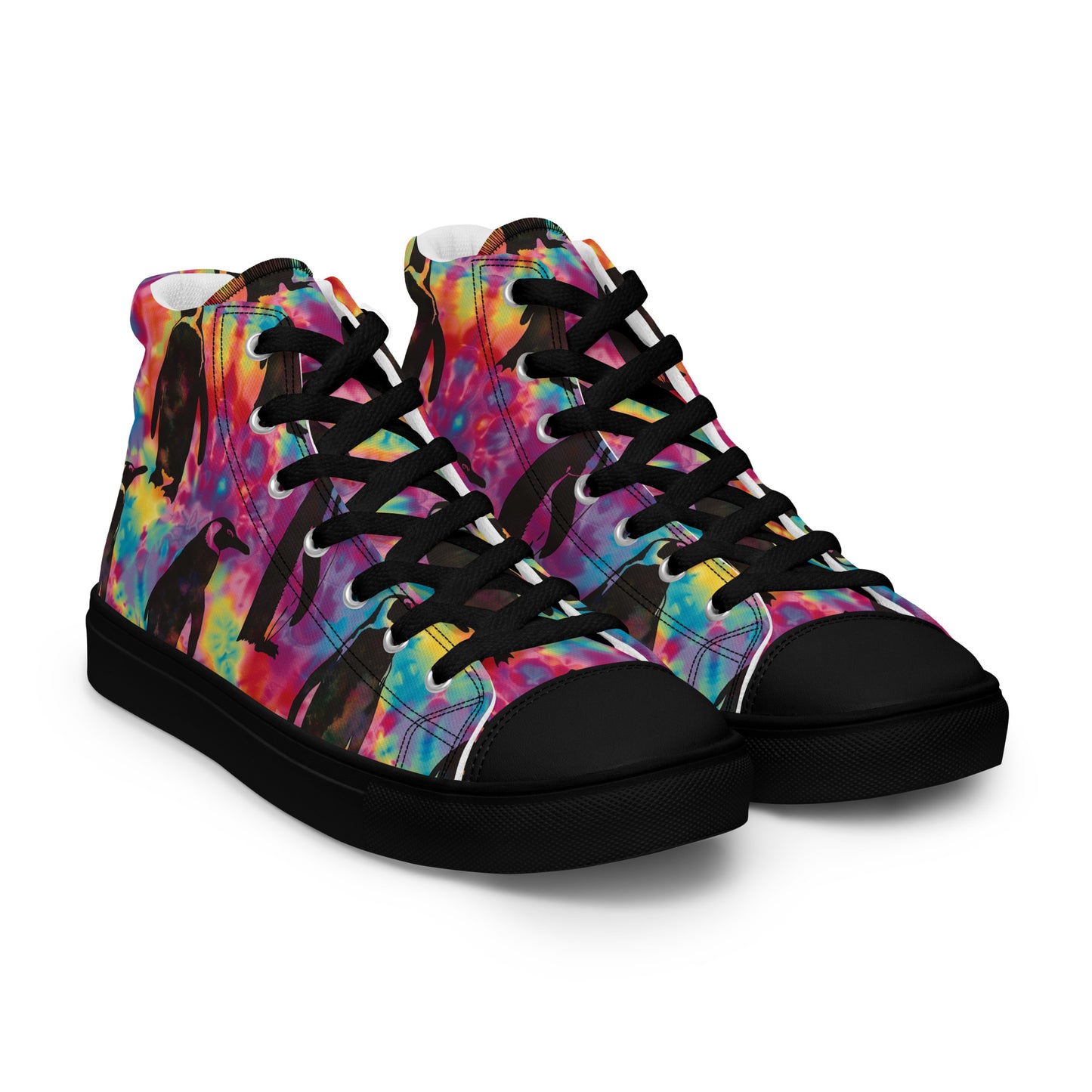 Penguin Rave Tie Dye Women’s High Top Canvas Shoes