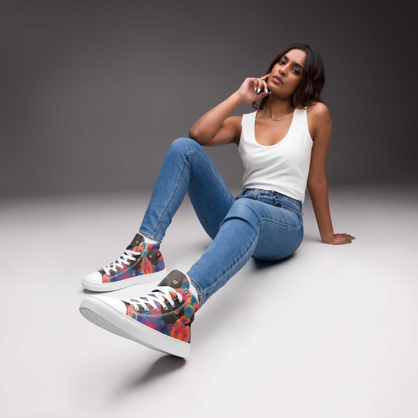 Rave Cat Tie Dye Women’s High Top Canvas Shoes