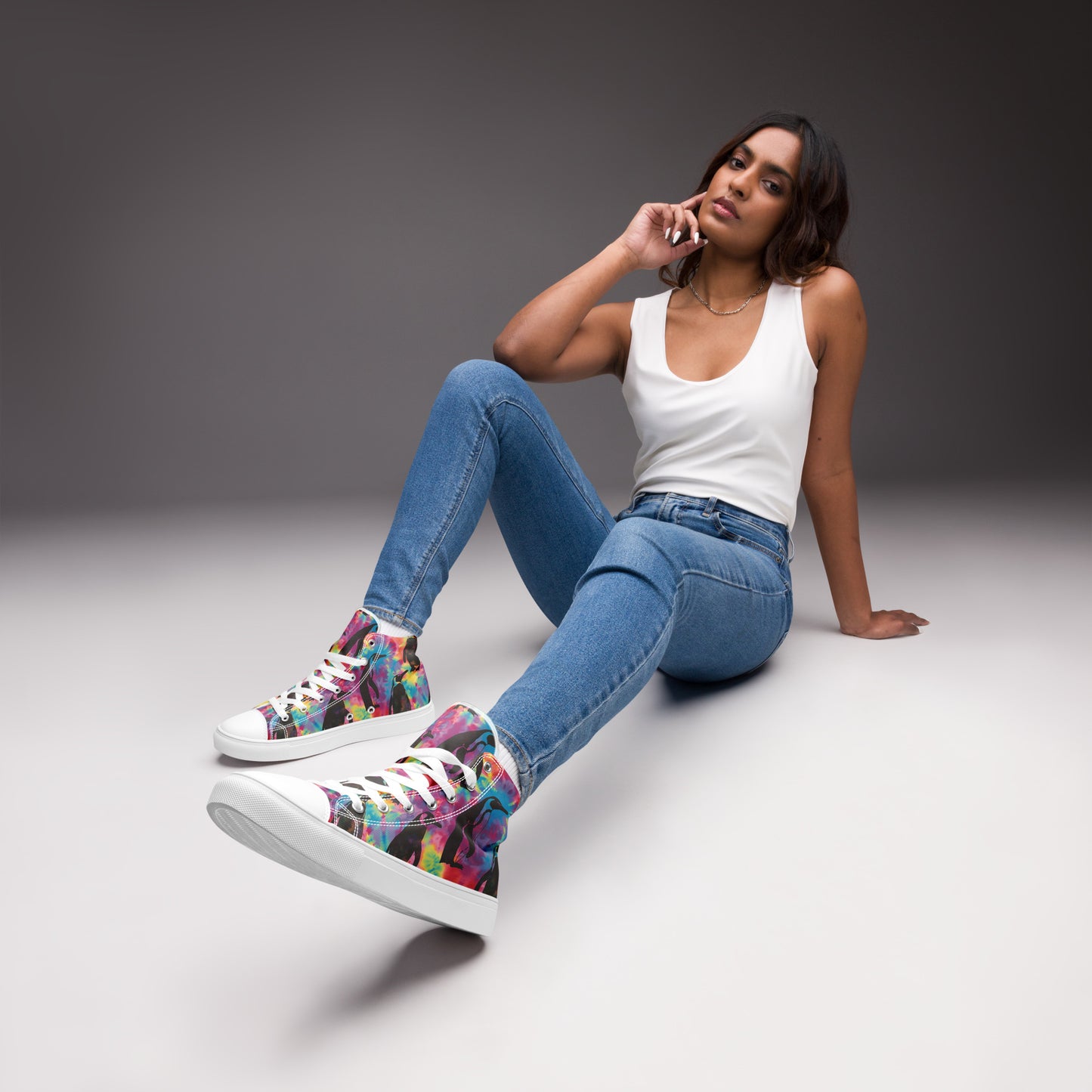 Penguin Rave Tie Dye Women’s High Top Canvas Shoes