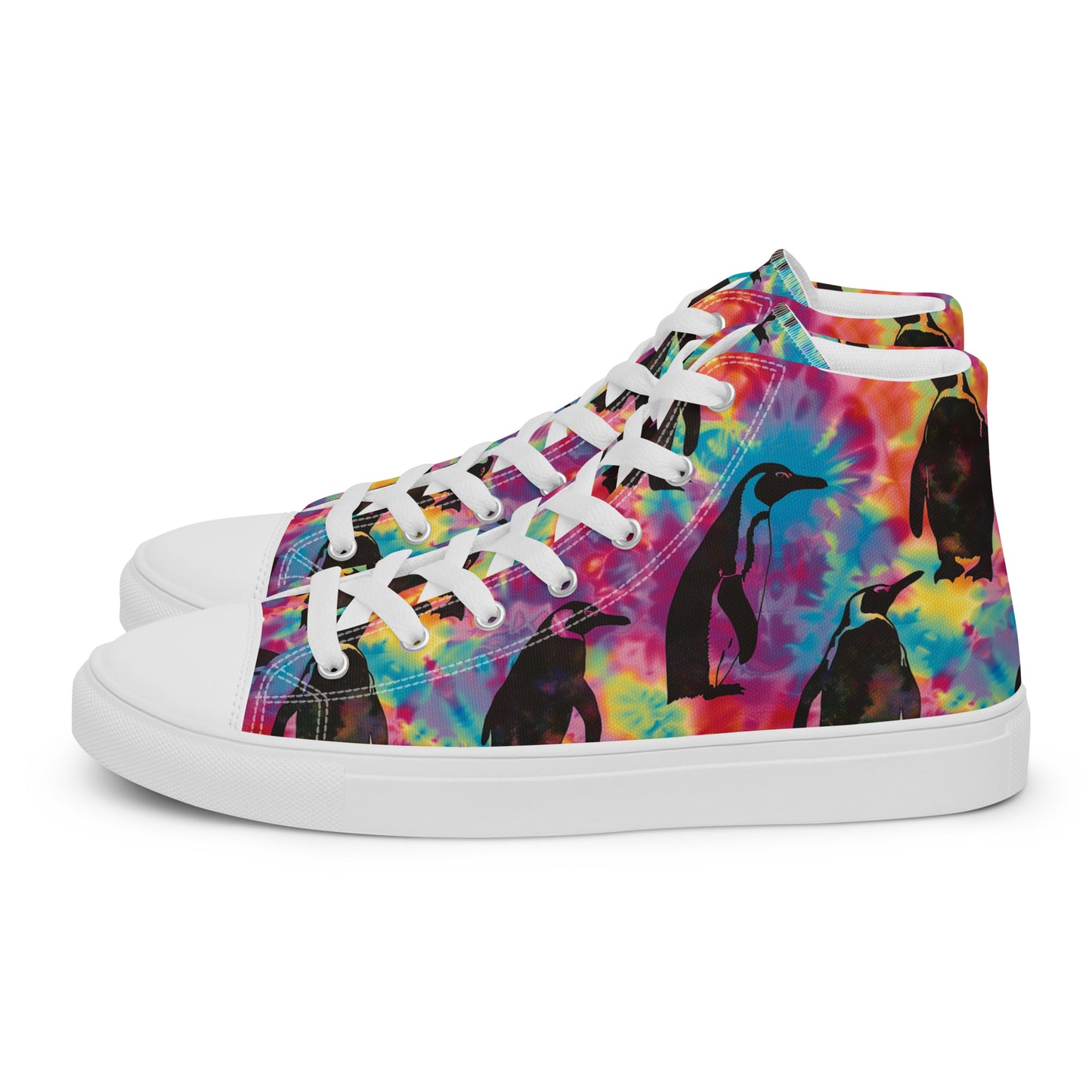 Penguin Rave Tie Dye Women’s High Top Canvas Shoes