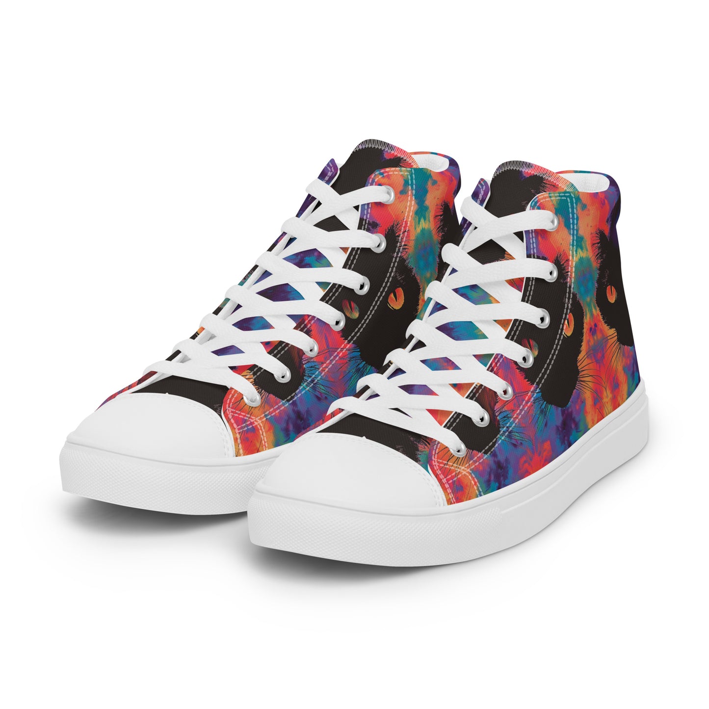 Rave Cat Tie Dye Women’s High Top Canvas Shoes