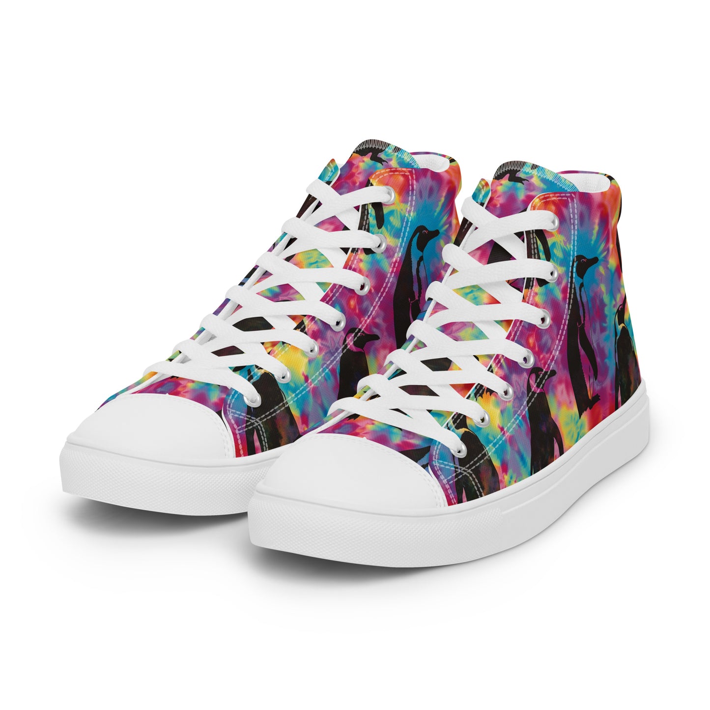 Penguin Rave Tie Dye Women’s High Top Canvas Shoes