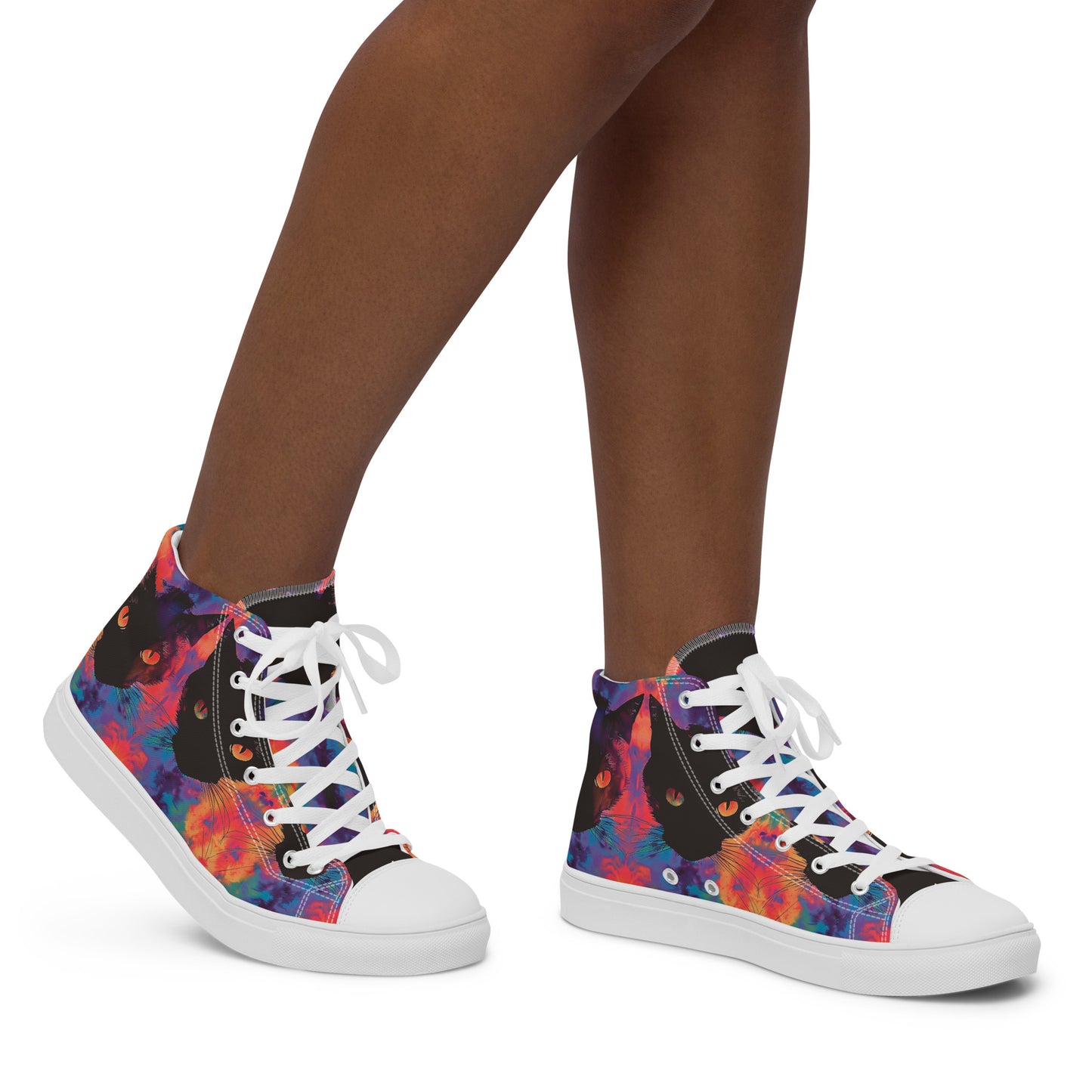 Rave Cat Tie Dye Women’s High Top Canvas Shoes