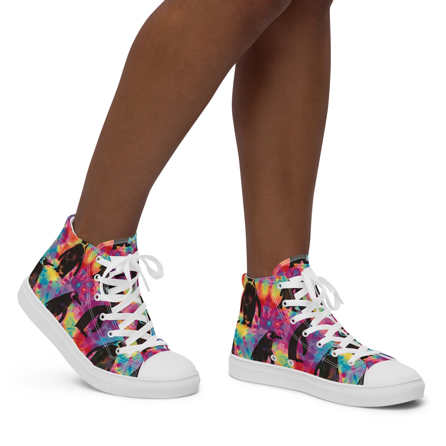 Penguin Rave Tie Dye Women’s High Top Canvas Shoes