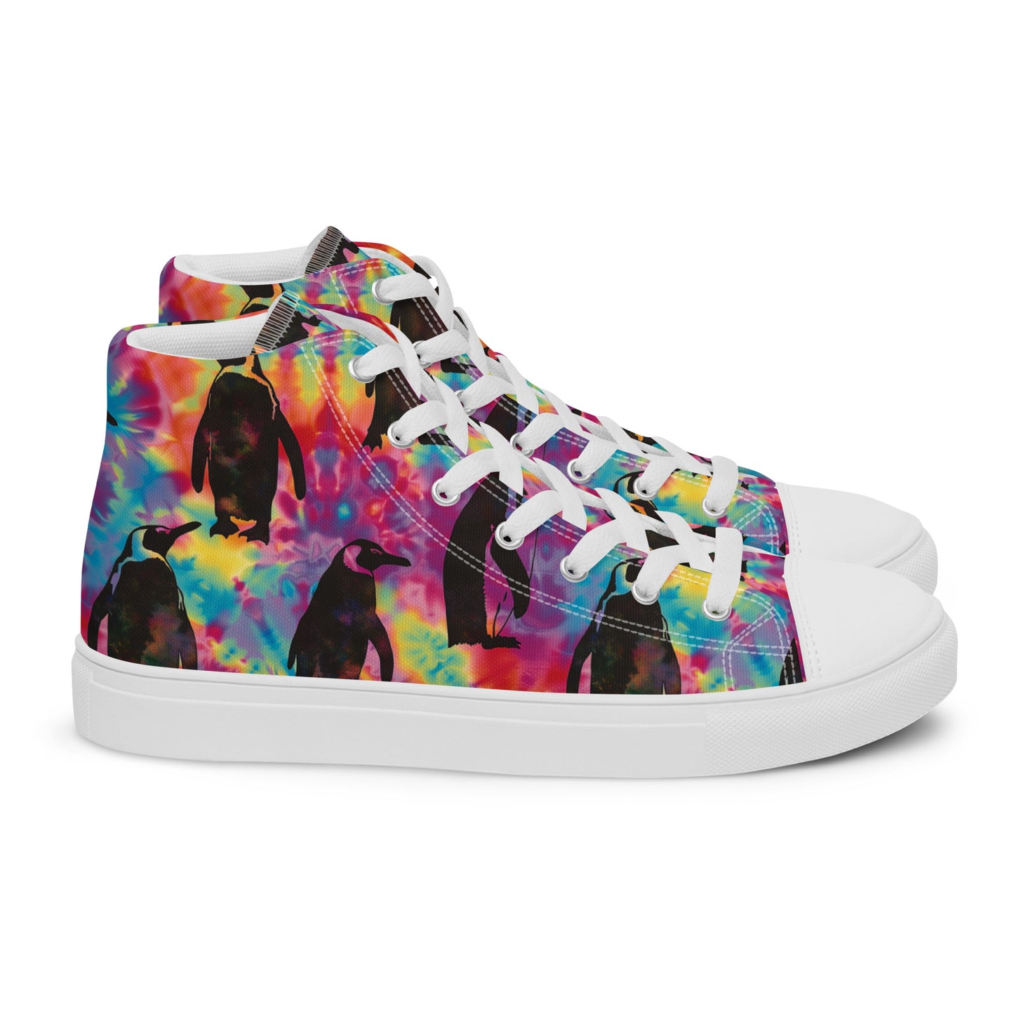 Penguin Rave Tie Dye Women’s High Top Canvas Shoes